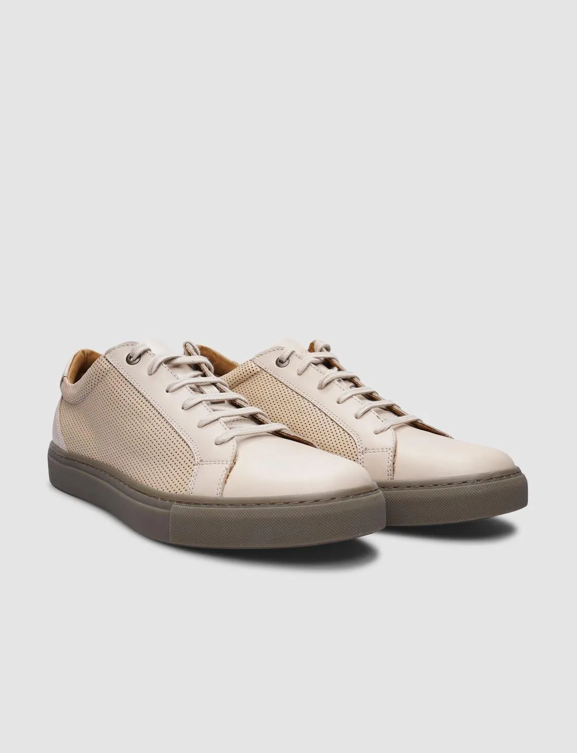 100% Genuine Leather Beige Lace-Up Men's Sneaker-55115