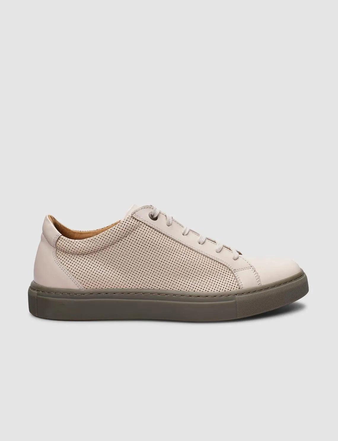 100% Genuine Leather Beige Lace-Up Men's Sneaker-55115
