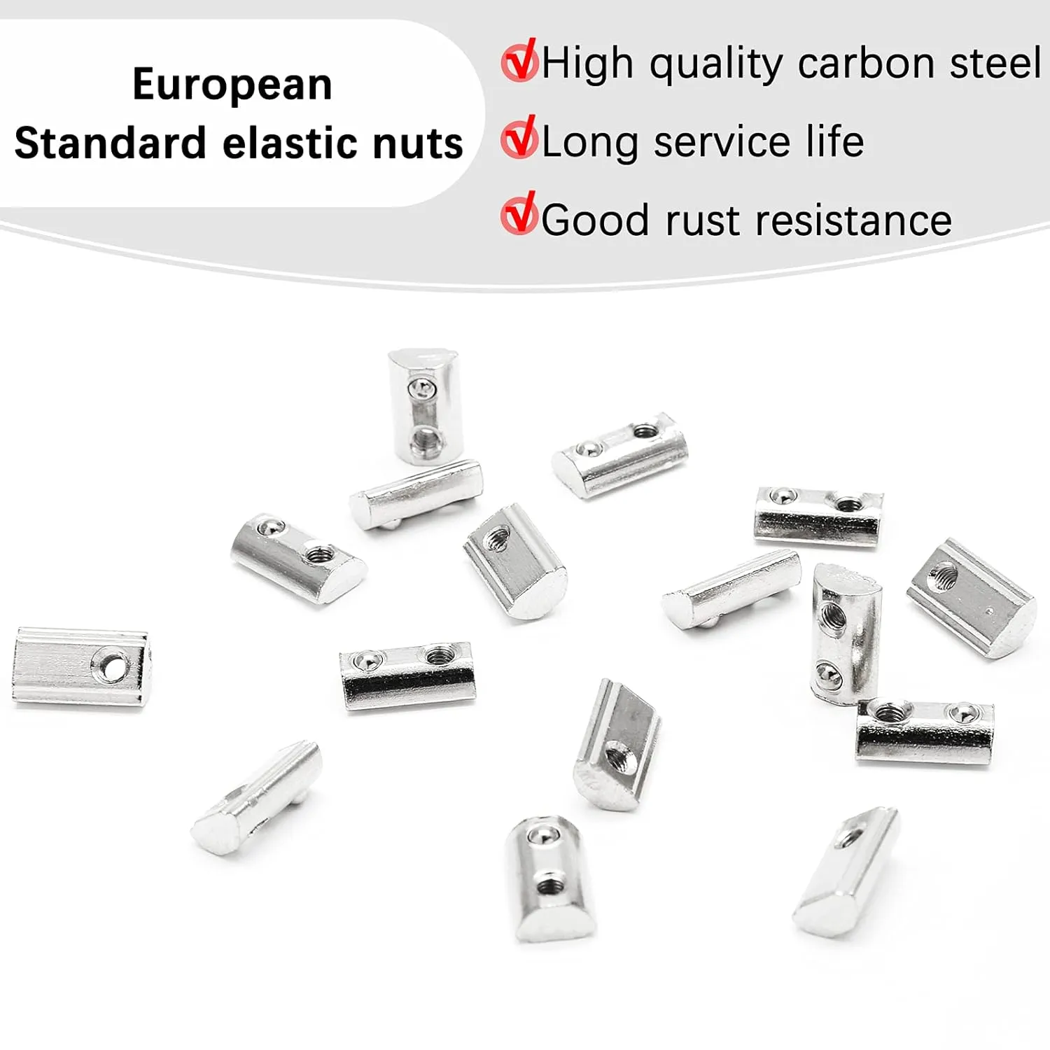 100 Pcs 2020 Series M3 Half Round Roll in Spring T Nuts, Roll in Spring Loaded T Nut for European Standard 20 Series 6mm T-Slot Aluminum Extrusion Profile