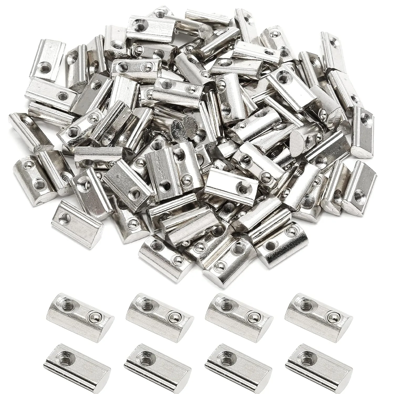 100 Pcs 2020 Series M3 Half Round Roll in Spring T Nuts, Roll in Spring Loaded T Nut for European Standard 20 Series 6mm T-Slot Aluminum Extrusion Profile