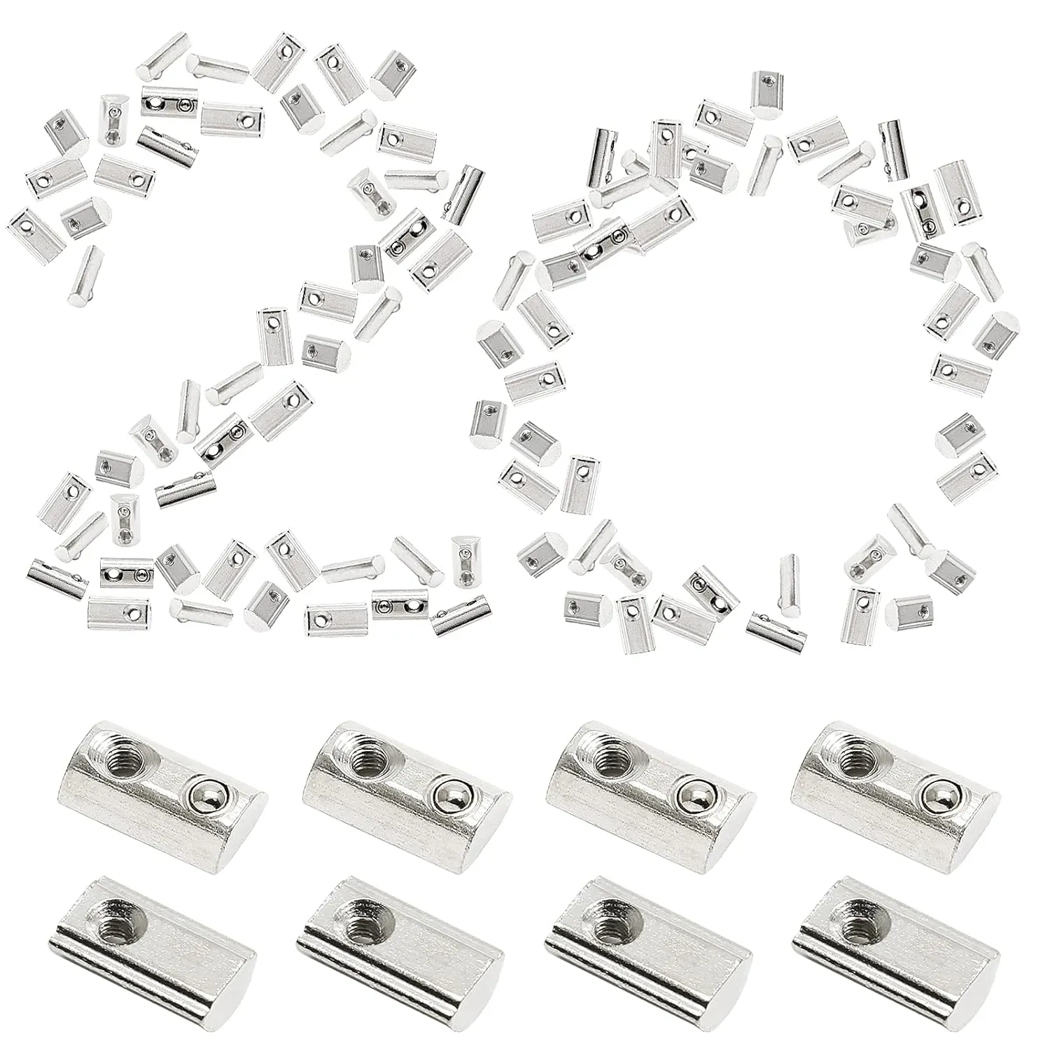 100 Pcs 2020 Series M3 Half Round Roll in Spring T Nuts, Roll in Spring Loaded T Nut for European Standard 20 Series 6mm T-Slot Aluminum Extrusion Profile