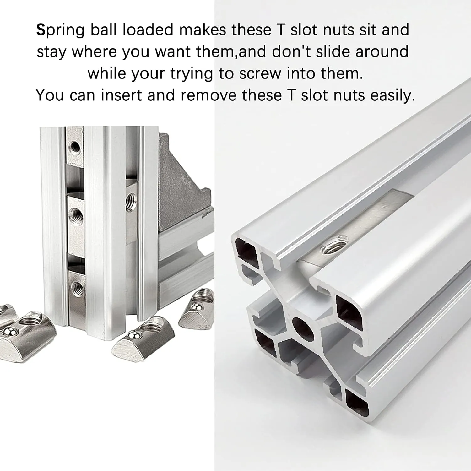 100 Pcs 2020 Series M3 Half Round Roll in Spring T Nuts, Roll in Spring Loaded T Nut for European Standard 20 Series 6mm T-Slot Aluminum Extrusion Profile