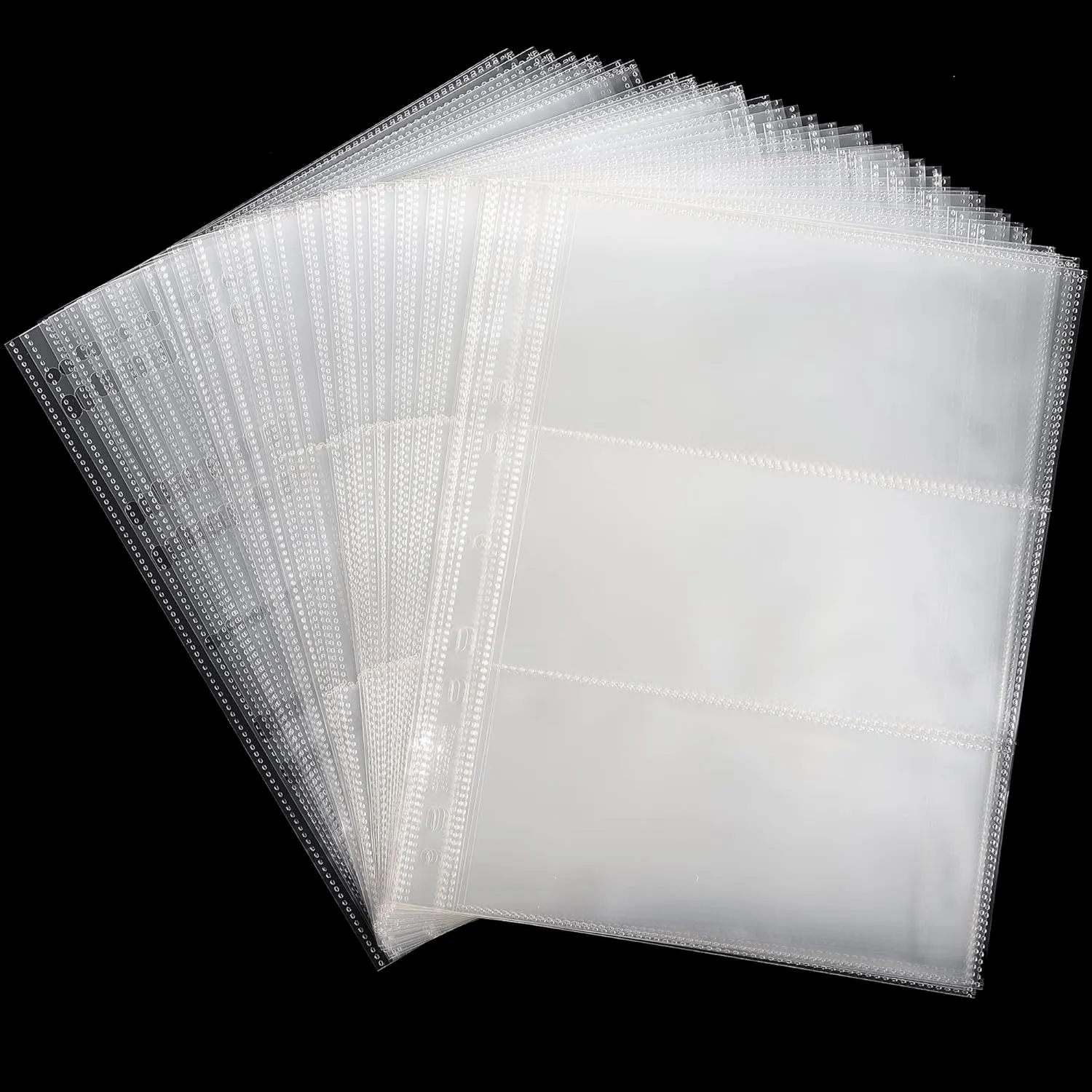 100 Sheets Currency Pages - 3 Pockets Currency Sleeves/Holder Collecting Album Pages for Paper Money Bill Banknote Coupon IN02100