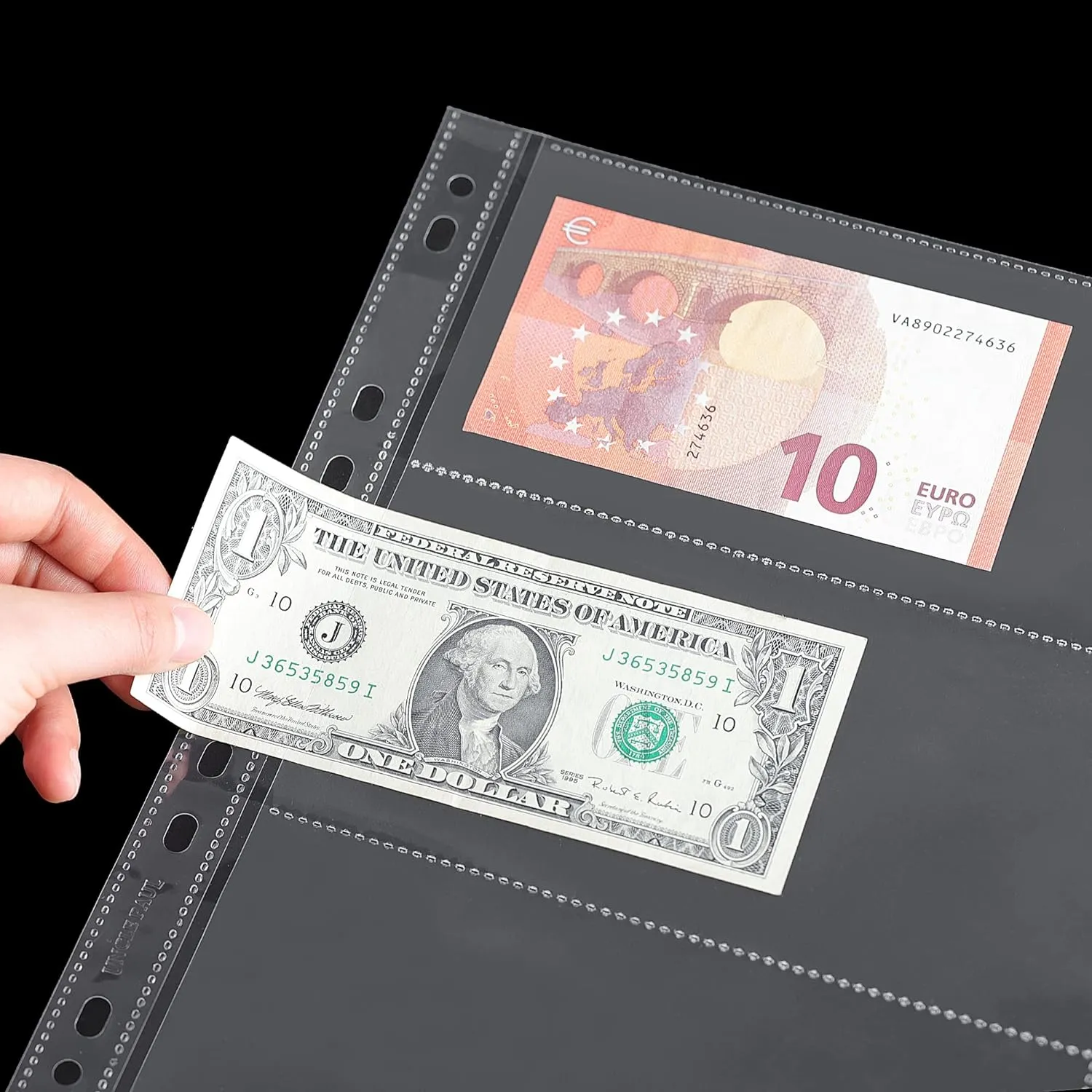 100 Sheets Currency Pages - 3 Pockets Currency Sleeves/Holder Collecting Album Pages for Paper Money Bill Banknote Coupon IN02100