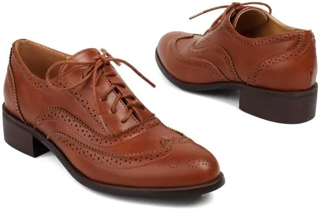 100FIXEO Women Wingtip Lace Up Vintage Oxford Shoes Brogues