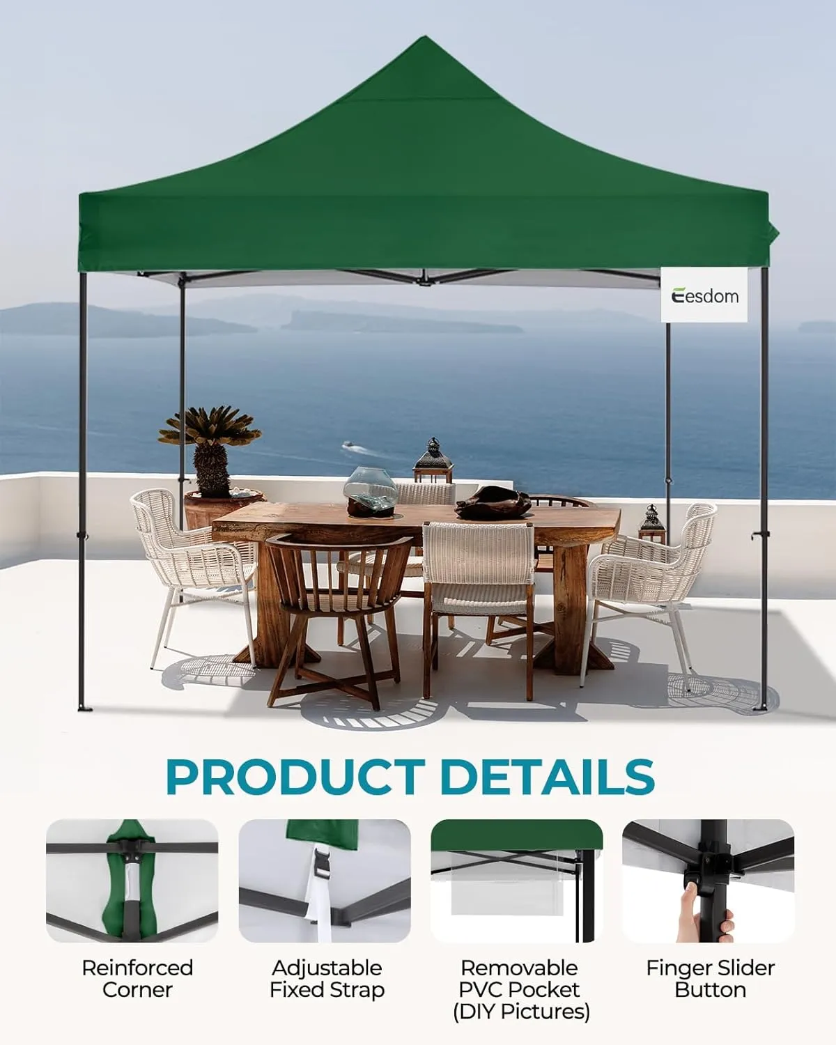 10x10 Pop Up Canopy with Wheeled Bag, Commercial Portable Canopy Tent, Easy Set Up, 4 Stakes & 4Sandbags & 4 Ropes, Waterproof Outdoor Shelter for Market, Parties, Forest Green