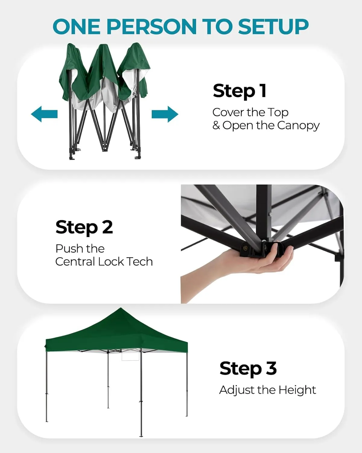 10x10 Pop Up Canopy with Wheeled Bag, Commercial Portable Canopy Tent, Easy Set Up, 4 Stakes & 4Sandbags & 4 Ropes, Waterproof Outdoor Shelter for Market, Parties, Forest Green