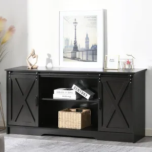 4 EVER WINNER Farmhouse TV Stand for 65  Inch TV, Espresso Entertainment Center for 65 Inch TV, Modern Farmhouse Television Stands for TVs up to 70, Espresso TV Stand for Flat Screens 65