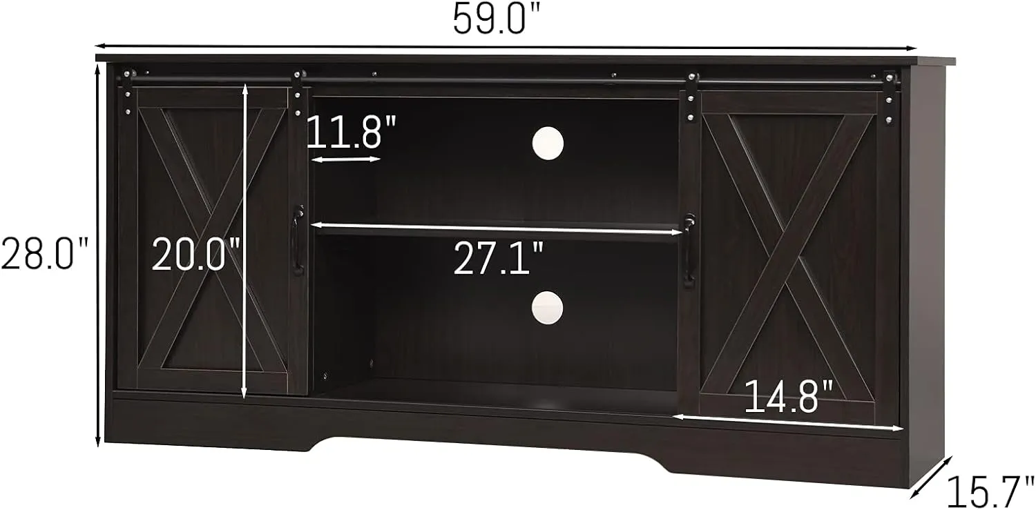 4 EVER WINNER Farmhouse TV Stand for 65  Inch TV, Espresso Entertainment Center for 65 Inch TV, Modern Farmhouse Television Stands for TVs up to 70, Espresso TV Stand for Flat Screens 65