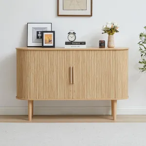 53''Sideboard Buffer Cabinet with Fluted Slide Doors, Modern Credenza Storage Cabinet, Tambour Bar Console Table for Living Dining Room Kitchen Hallway Entryway, Natural