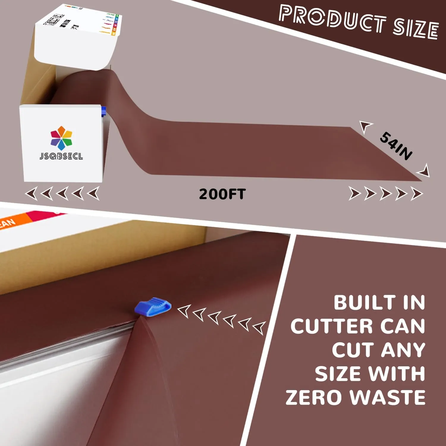 54 Inch X 200 Feet Plastic Table Cover Roll with Convenient Slide Cutter, Disposable Plastic Table Cloth Roll with Cut-to-Size Design for Weddings, Banquets, Parties (Brown)
