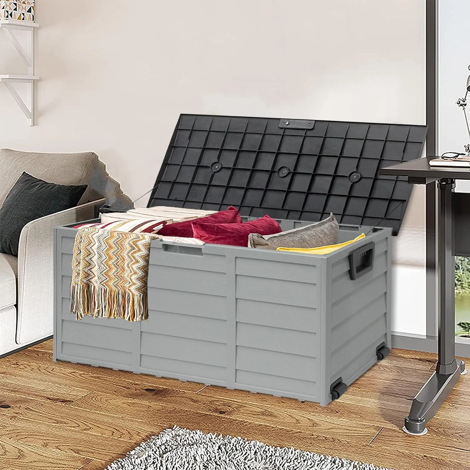 75 Gallon Outdoor Deck Storage Box, Patio Resin Deck Storage Container, Store Cushion and Sundry Things (Grey)
