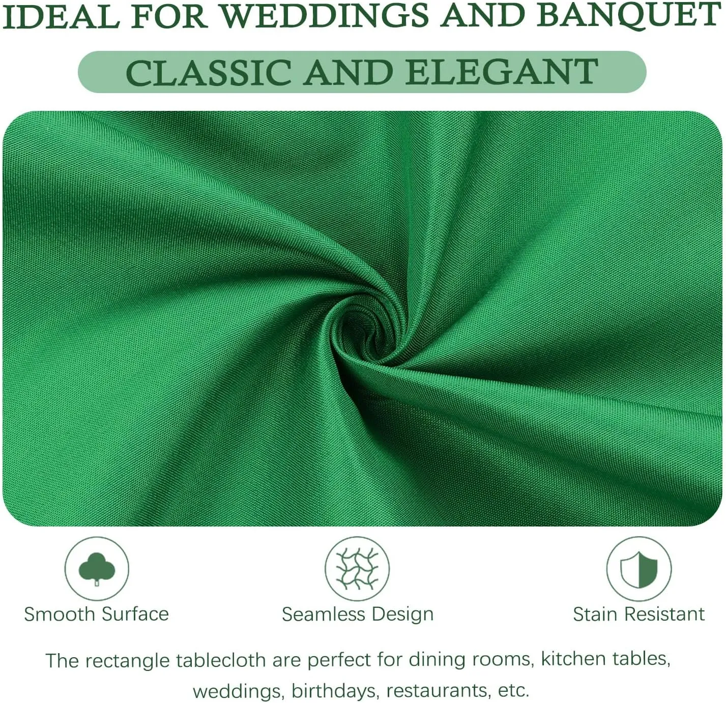 8 Pack Green Table Cloth 60 x 102 Inch Polyester Tablecloth for 6 Foot Rectangle Tables, Wrinkle Resistant Washable Decorative Fabric Table Covers for Wedding Party Banquet Buffet and Camping
