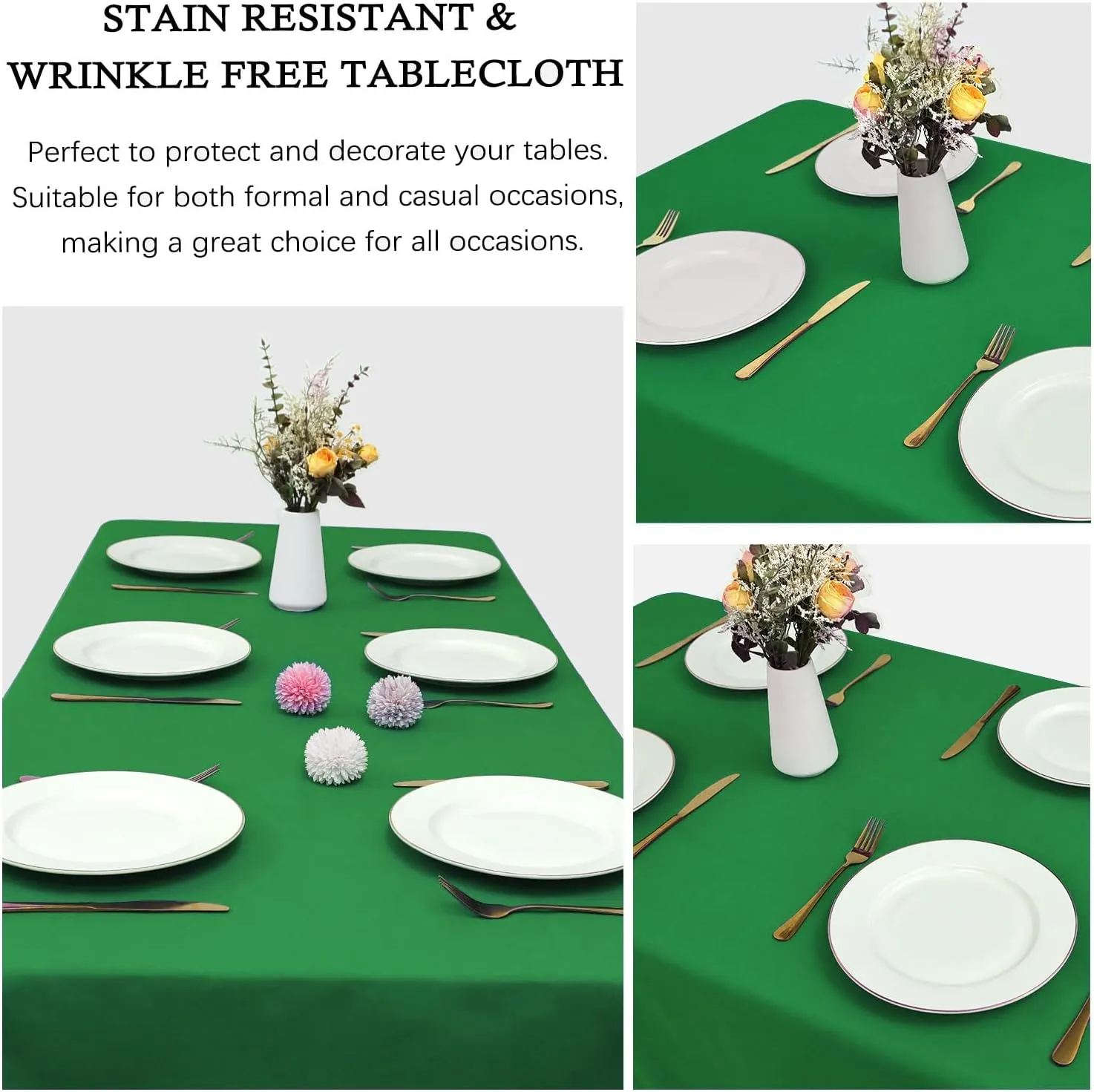 8 Pack Green Table Cloth 60 x 102 Inch Polyester Tablecloth for 6 Foot Rectangle Tables, Wrinkle Resistant Washable Decorative Fabric Table Covers for Wedding Party Banquet Buffet and Camping