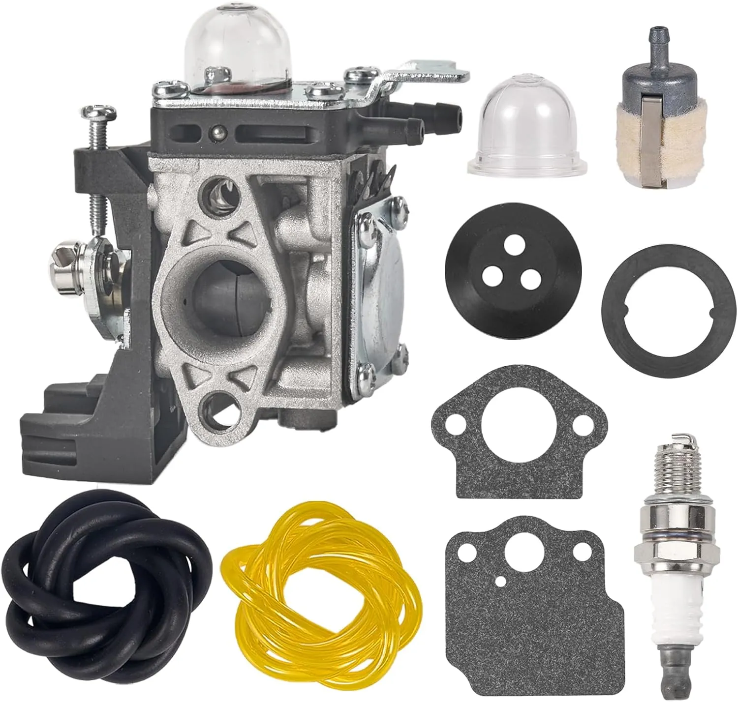 A021004600 SRM-2620 Carburetor 26X Kit for ECHO SRM2620 SRM 2620 C262 LE262 T262 T262X String Trimmer Parts A021004601 - with Spark Plug Fuel Line Kit