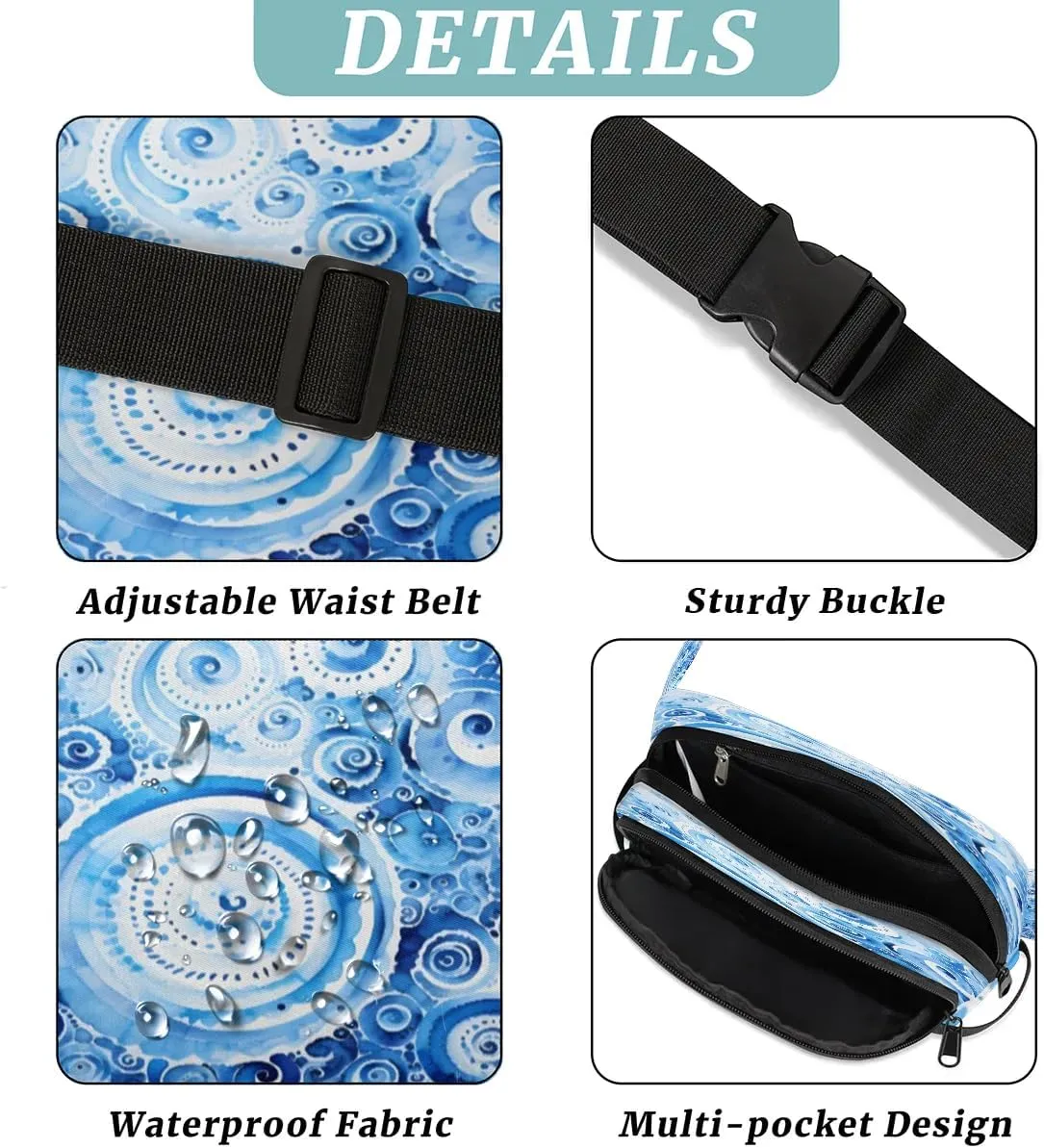 Abstract Beauty Boho Prints Fanny Packs for Women Men Waterproof Waist Bag with Adjustable Strap Belt Bag for Travel Running Hiking