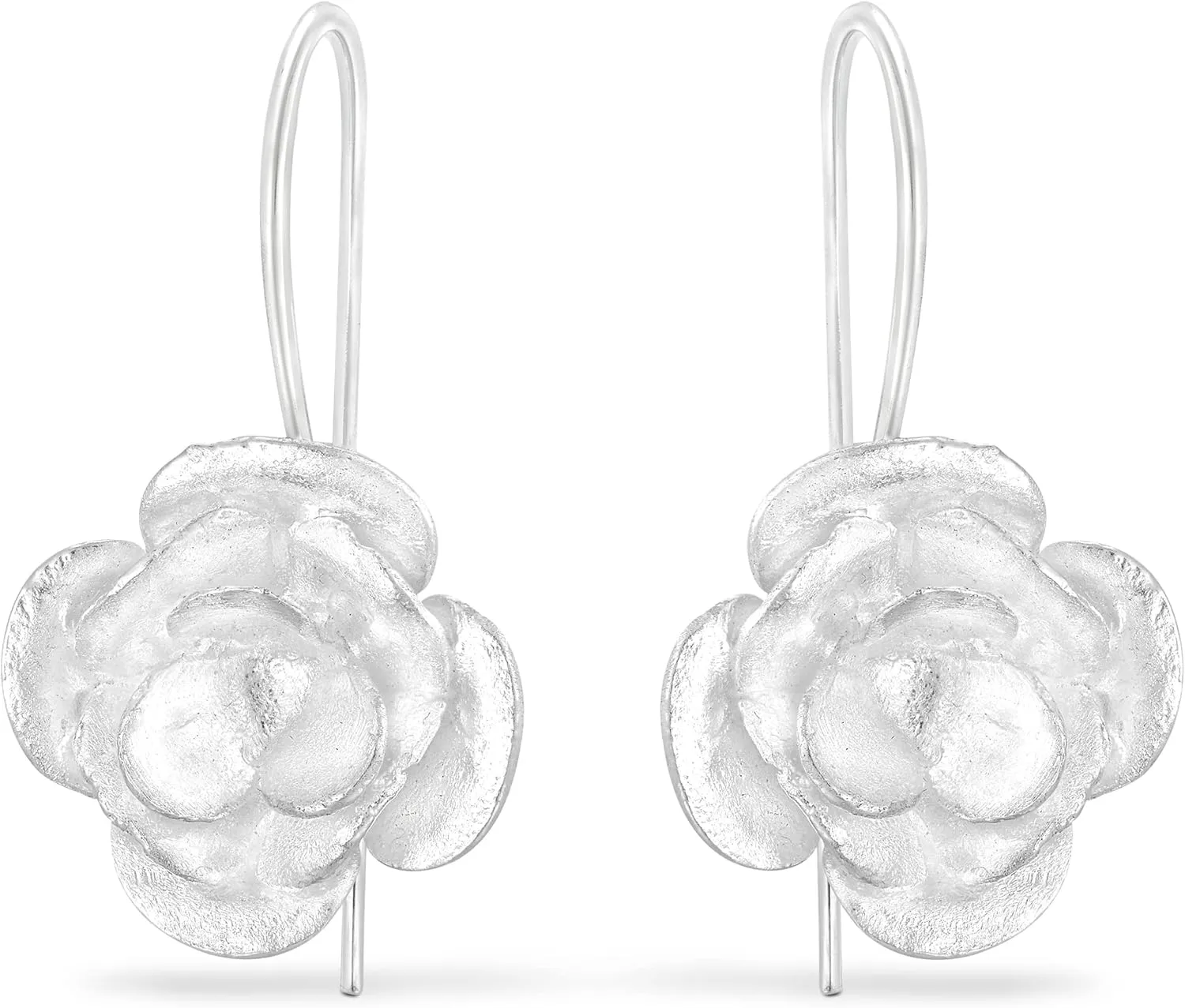 AeraVida Vintage Romance Peony Flower .925 Sterling Silver Slide-Through Dangle Earrings | Sterling Silver Earrings | Silver Earrings Set | Slide Earrings For Women | Earrings Long Chain