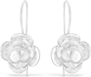 AeraVida Vintage Romance Peony Flower .925 Sterling Silver Slide-Through Dangle Earrings | Sterling Silver Earrings | Silver Earrings Set | Slide Earrings For Women | Earrings Long Chain