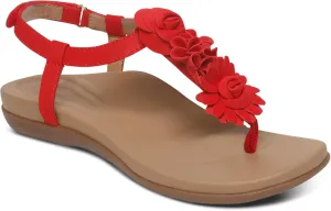 Aetrex Women's Charli Water-Friendly Orthopedic Leather Thong Sandals for Women - Arch Support Adjustable Floral Embellished Flat Sandals for Women w/Pressure Relief Design