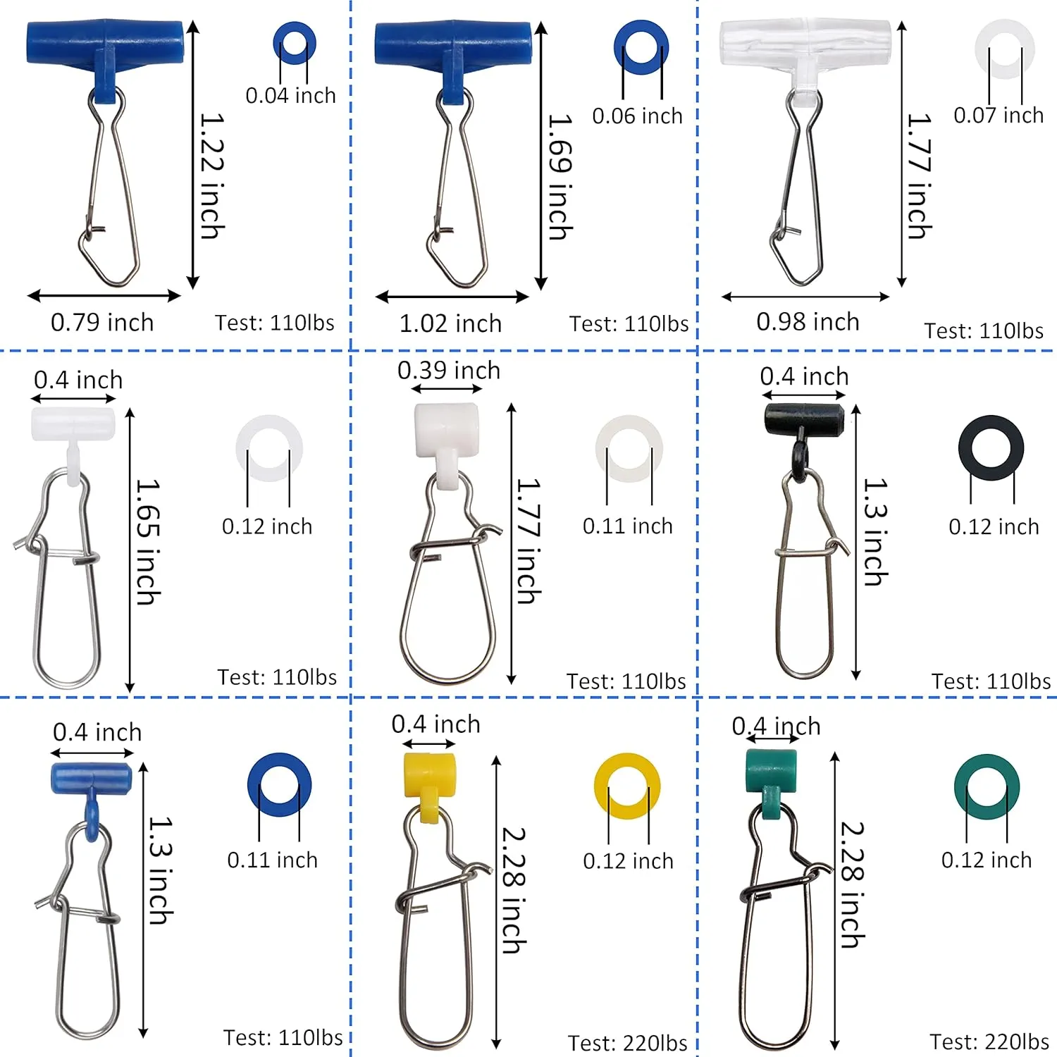 AGOOL Fishing Line Sinker Slides Duo-Lock Snap, 10/60pcs Heavy Duty Stainless Steel Sinker Slider Fishing Line Weight Connectors for Saltwater Surf Fishing Rigs Catfishing