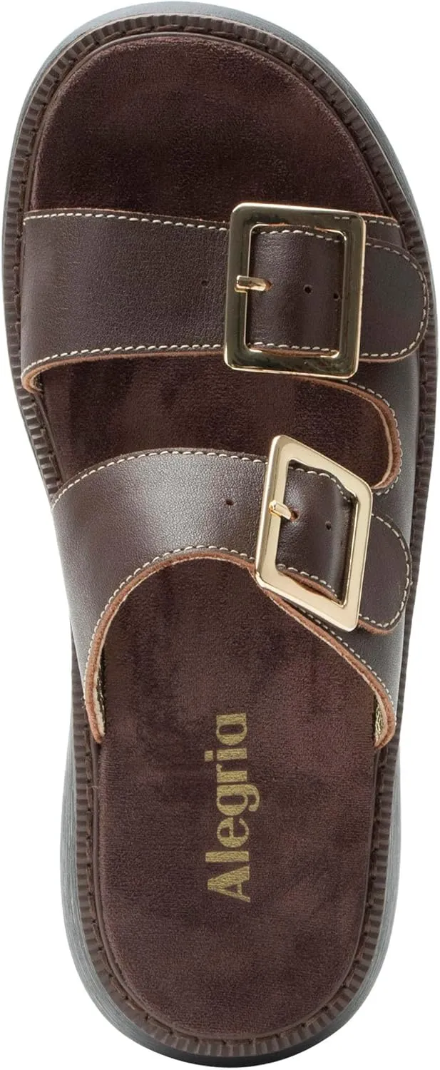 Alegria Women Iza Platform Buckle Leather Double Strap Slide