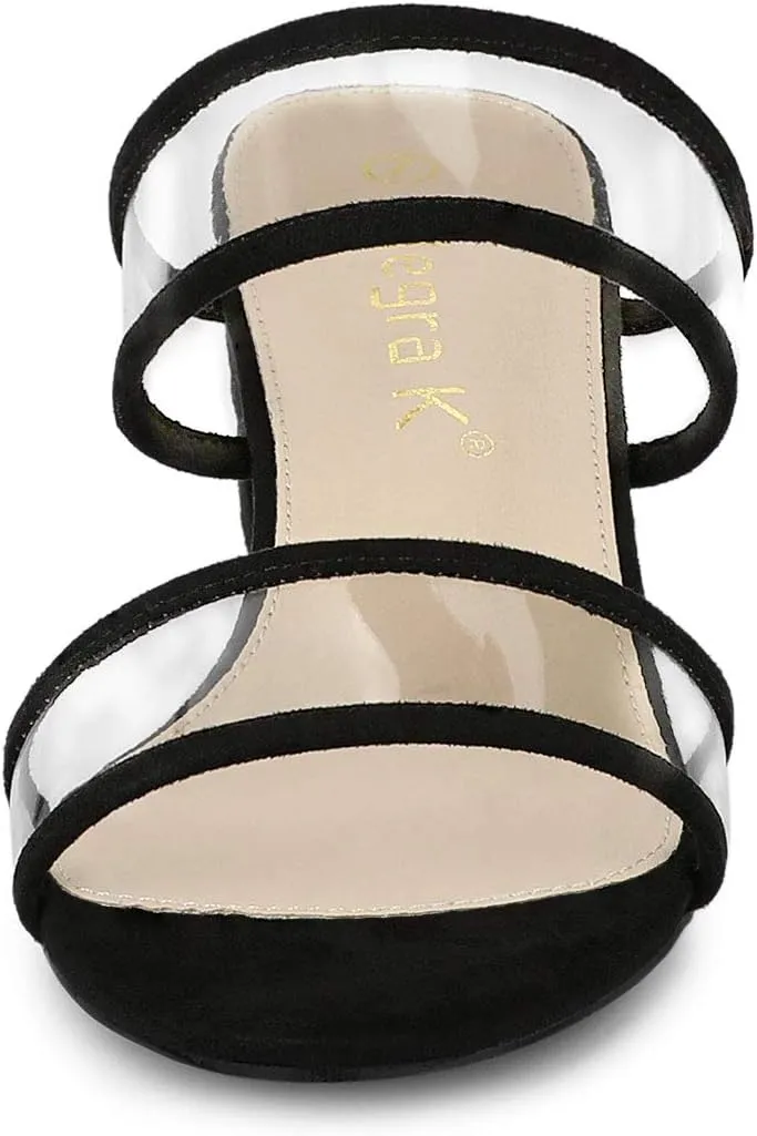 Allegra K Women's Clear Strap Block Heel Slide Sandals