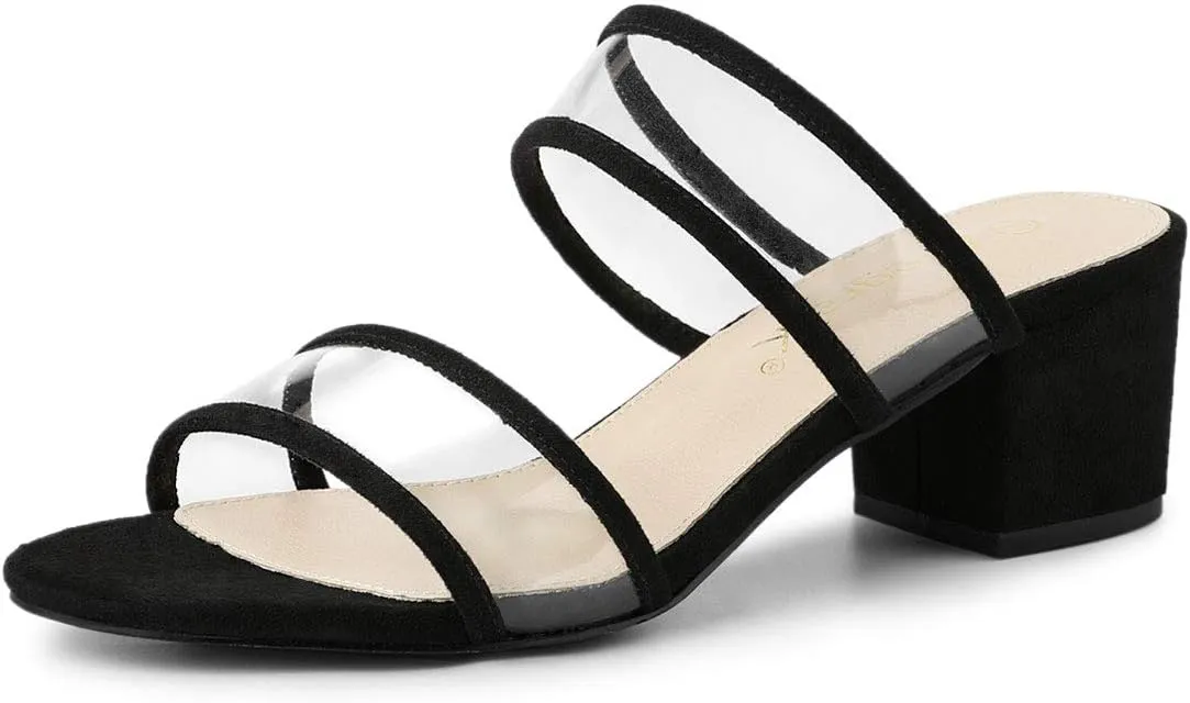 Allegra K Women's Clear Strap Block Heel Slide Sandals