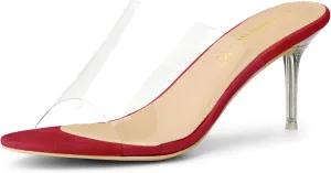 Allegra K Women's Clear Strap Open Toe Slip On Stiletto Heel Slide Sandals