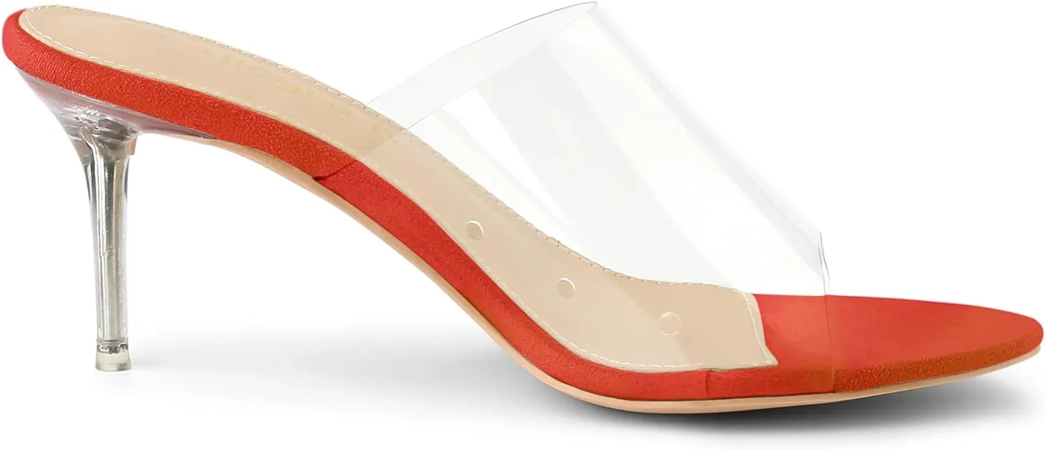 Allegra K Women's Clear Strap Open Toe Slip On Stiletto Heel Slide Sandals