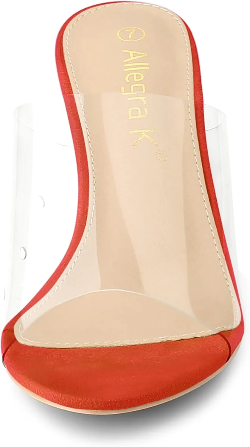 Allegra K Women's Clear Strap Open Toe Slip On Stiletto Heel Slide Sandals