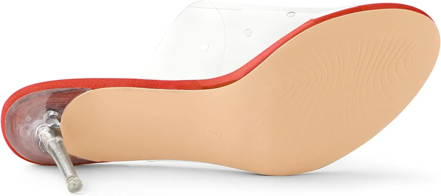 Allegra K Women's Clear Strap Open Toe Slip On Stiletto Heel Slide Sandals