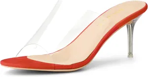 Allegra K Women's Clear Strap Open Toe Slip On Stiletto Heel Slide Sandals