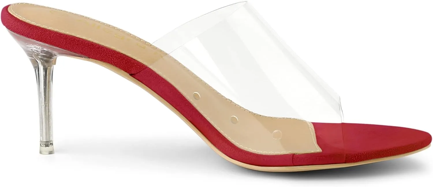 Allegra K Women's Clear Strap Open Toe Slip On Stiletto Heel Slide Sandals