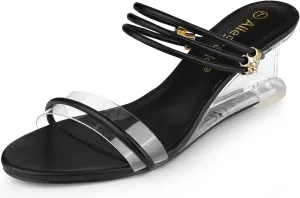 Allegra K Women's Low Wedges Clear Heel Sandals