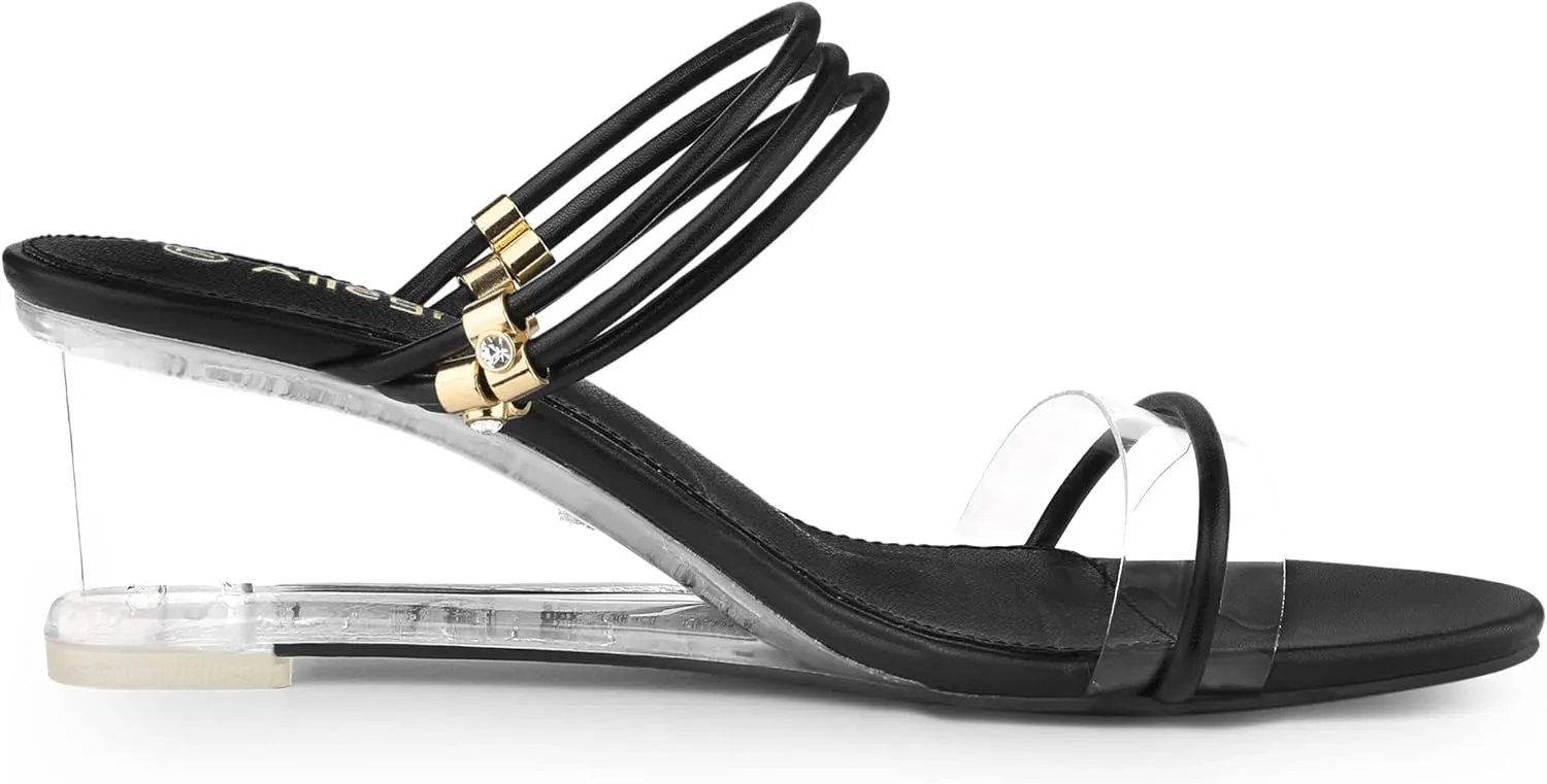 Allegra K Women's Low Wedges Clear Heel Sandals
