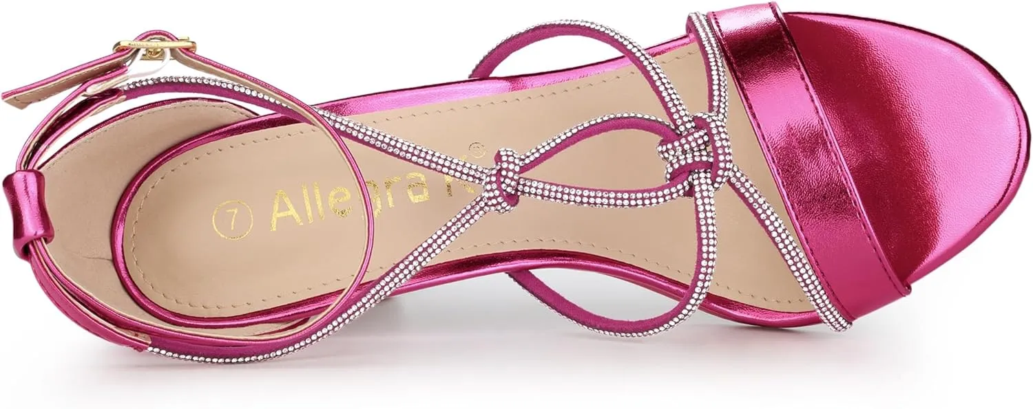 Allegra K Women's Rhinestone Knot Strap Stiletto Heels Sandals