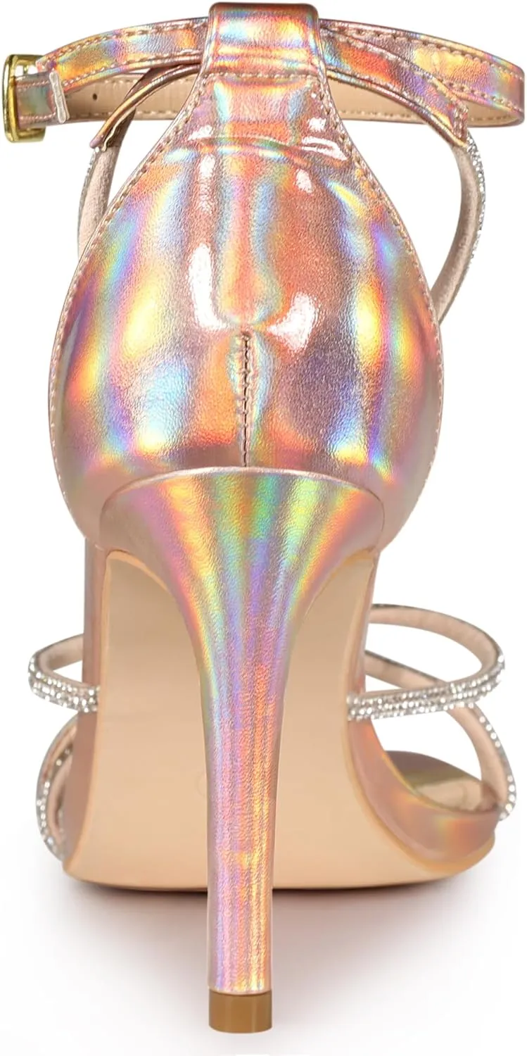 Allegra K Women's Rhinestone Knot Strap Stiletto Heels Sandals