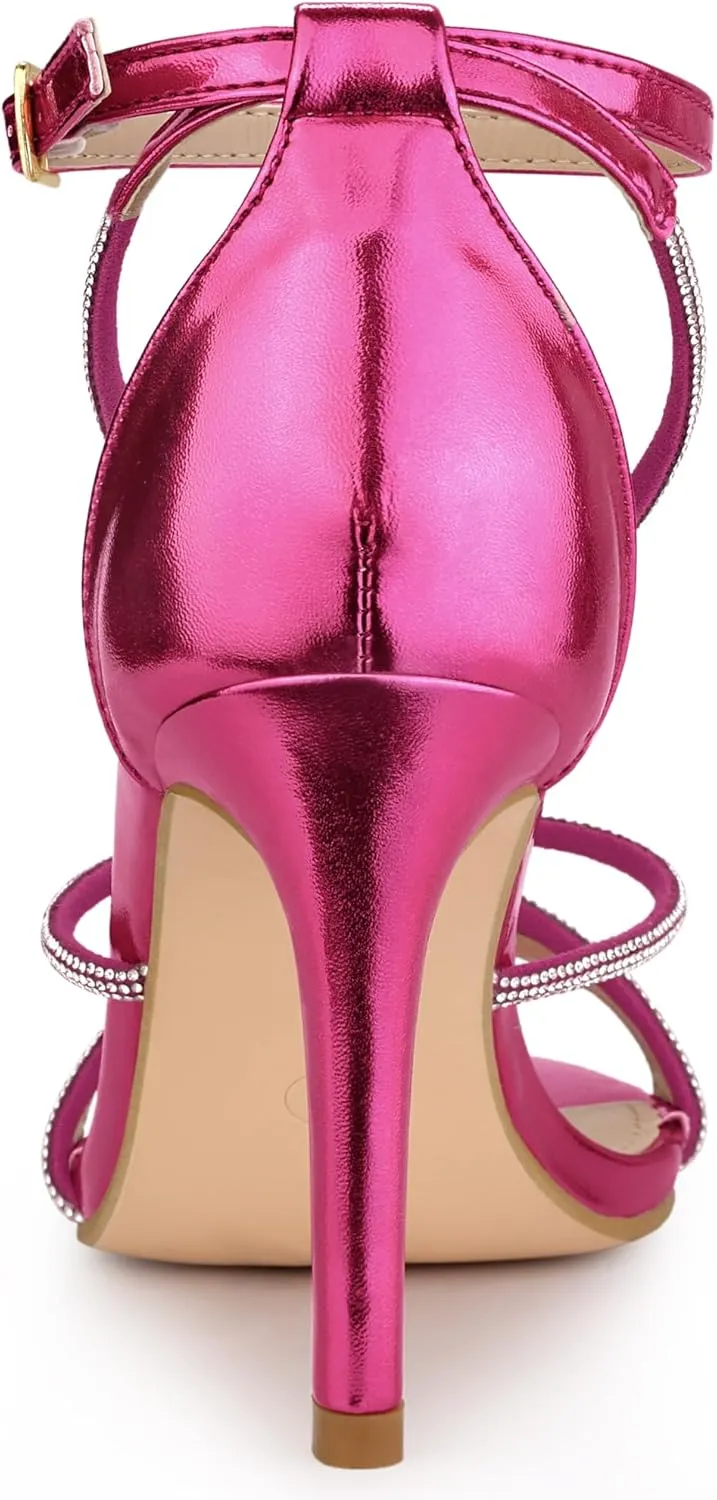 Allegra K Women's Rhinestone Knot Strap Stiletto Heels Sandals