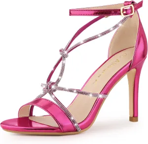Allegra K Women's Rhinestone Knot Strap Stiletto Heels Sandals