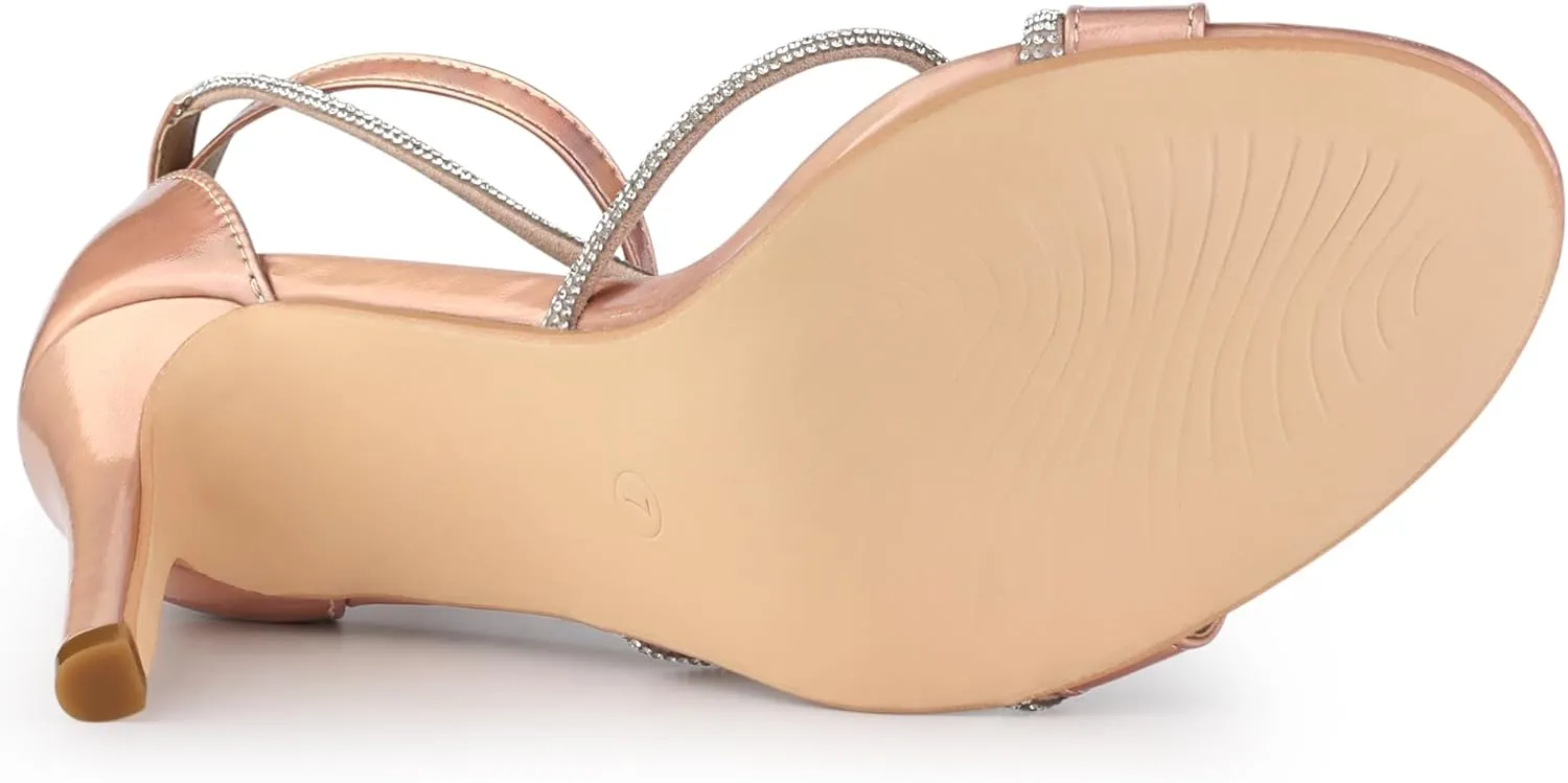 Allegra K Women's Rhinestone Knot Strap Stiletto Heels Sandals