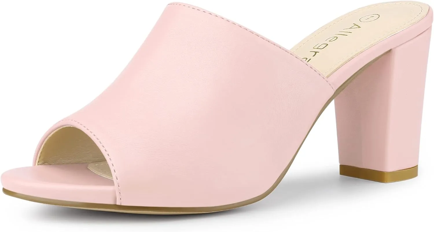 Allegra K Women's Slip on Block Heel Slide Sandals