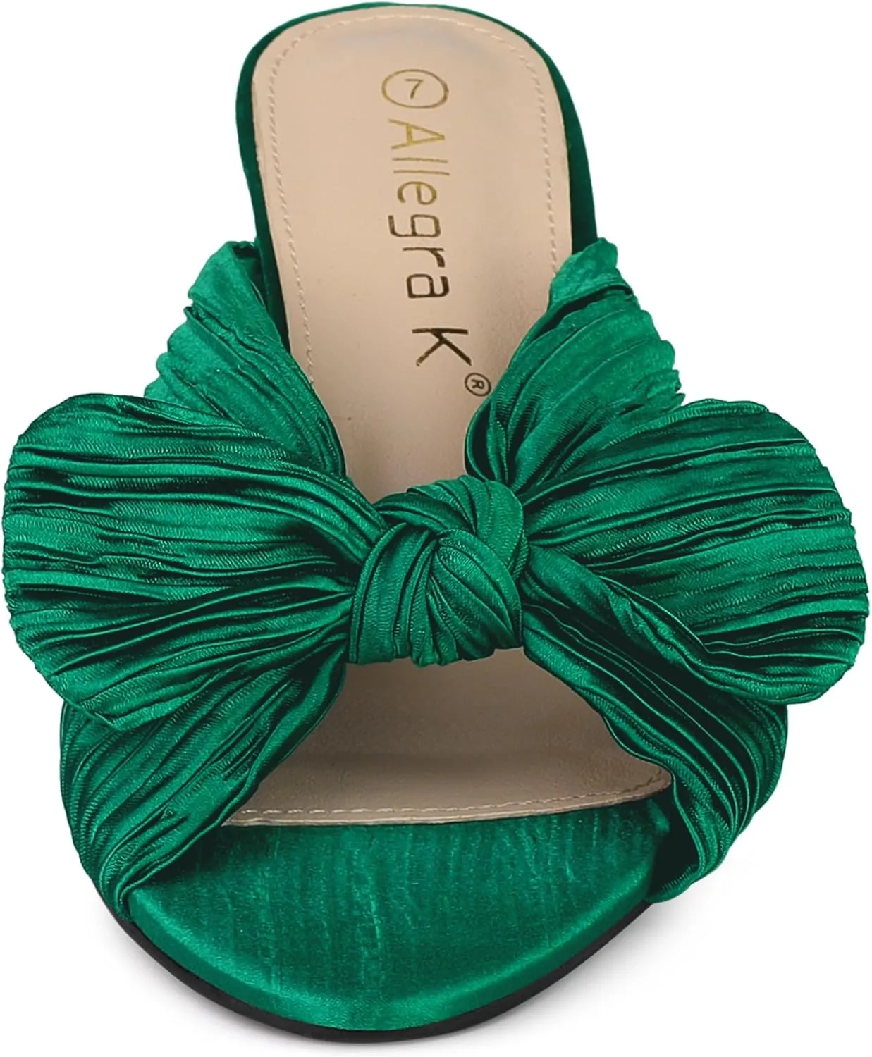 Allegra K Women's Slip on Pleated Bow Heels Chunky Heel Slouches Slides Sandals