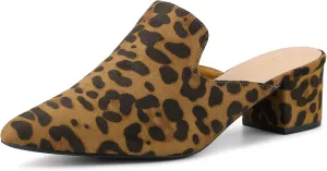 Allegra K Women's Slip on Pointed Toe Chunky Heels Slide Mules