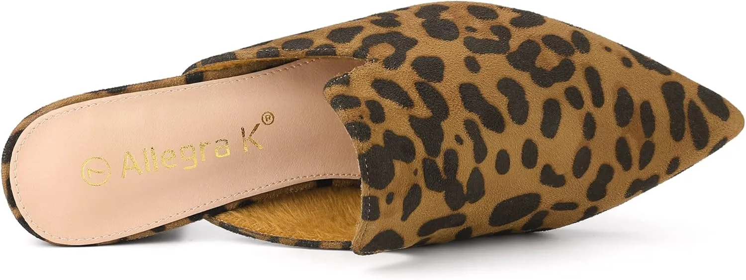 Allegra K Women's Slip on Pointed Toe Chunky Heels Slide Mules