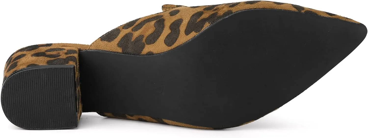 Allegra K Women's Slip on Pointed Toe Chunky Heels Slide Mules