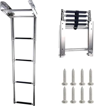 Amarine-made 4-Step Stainless Steel Under Platform Slide Mount Boat Boarding Telescoping Ladder - FBA (A)