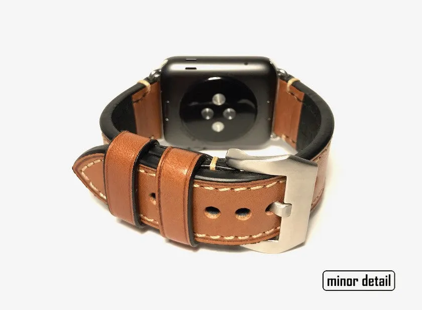 Apple Watch Band 42mm Brown Leather Raw Steel Buckle