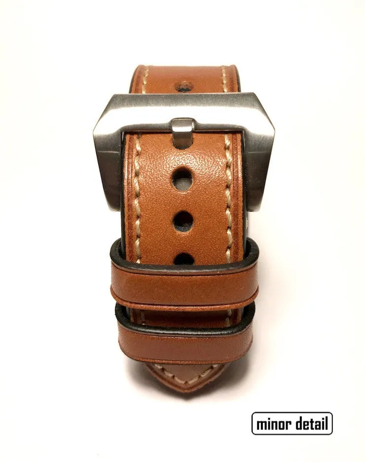 Apple Watch Band 42mm Brown Leather Raw Steel Buckle