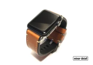 Apple Watch Band 42mm Brown Leather Raw Steel Buckle