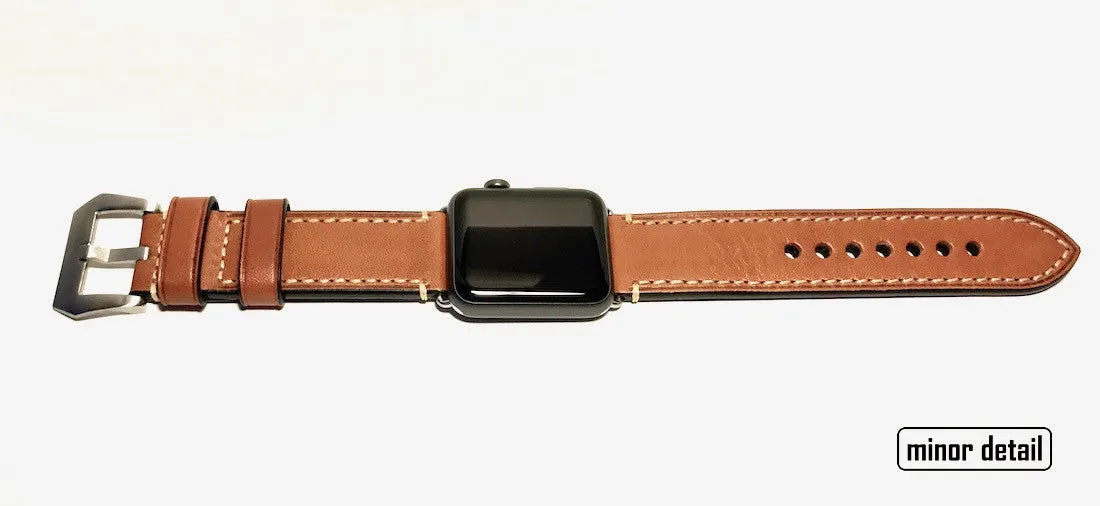 Apple Watch Band 42mm Brown Leather Raw Steel Buckle